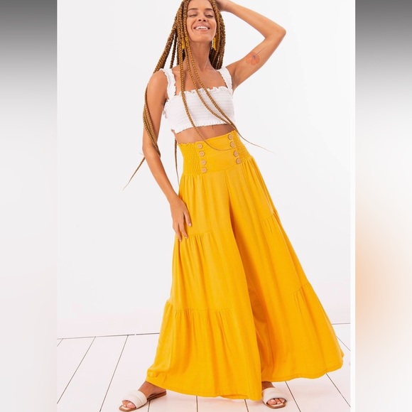 Boho Wide Leg Pants With Buttons - Picture 3 of 4